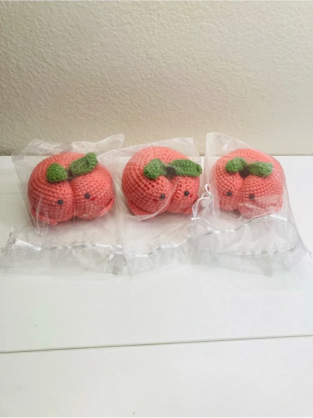 3 Summer Peach Friends Crochet Amigurumi Plushies